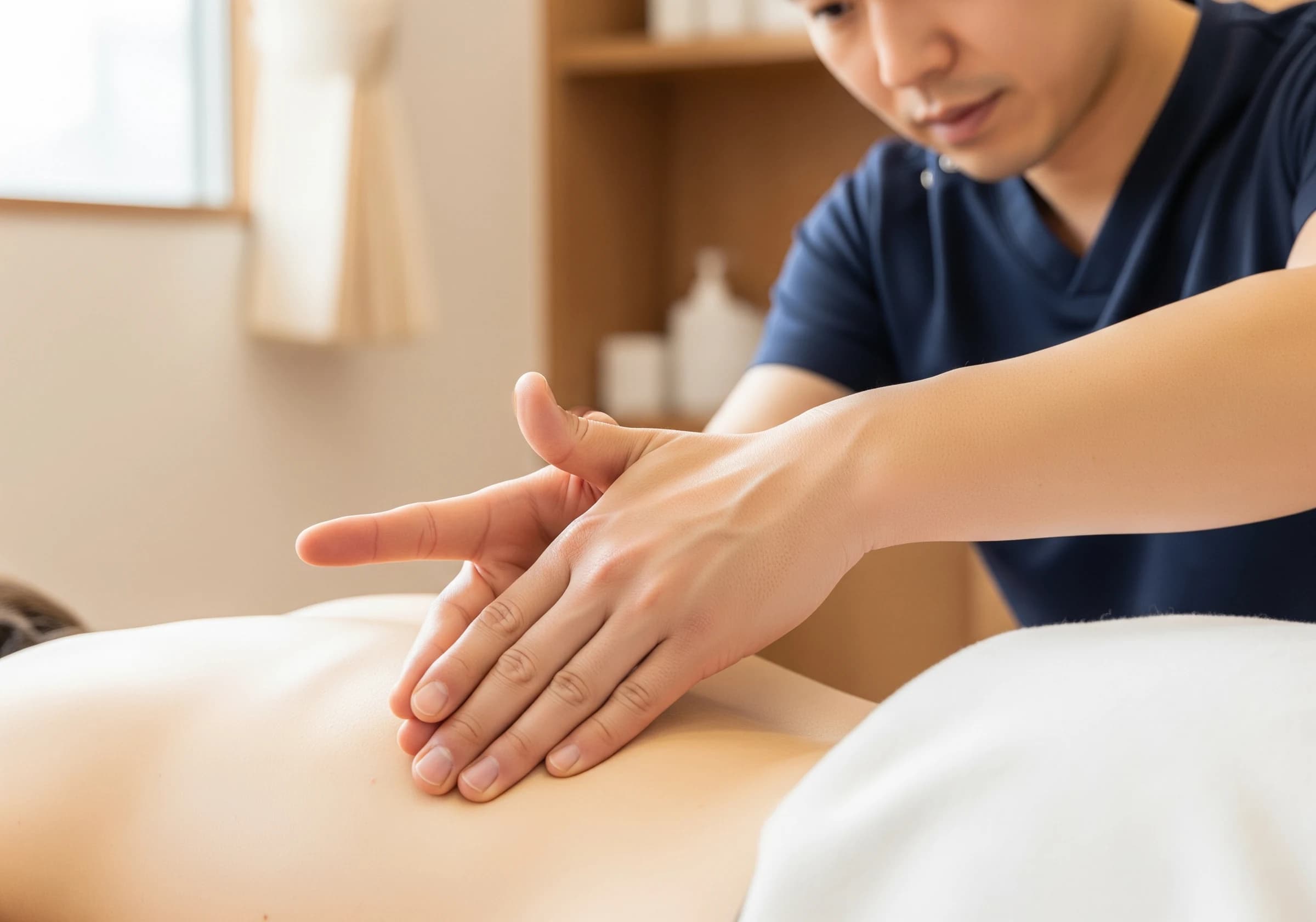腰への手技療法を行う施術の様子